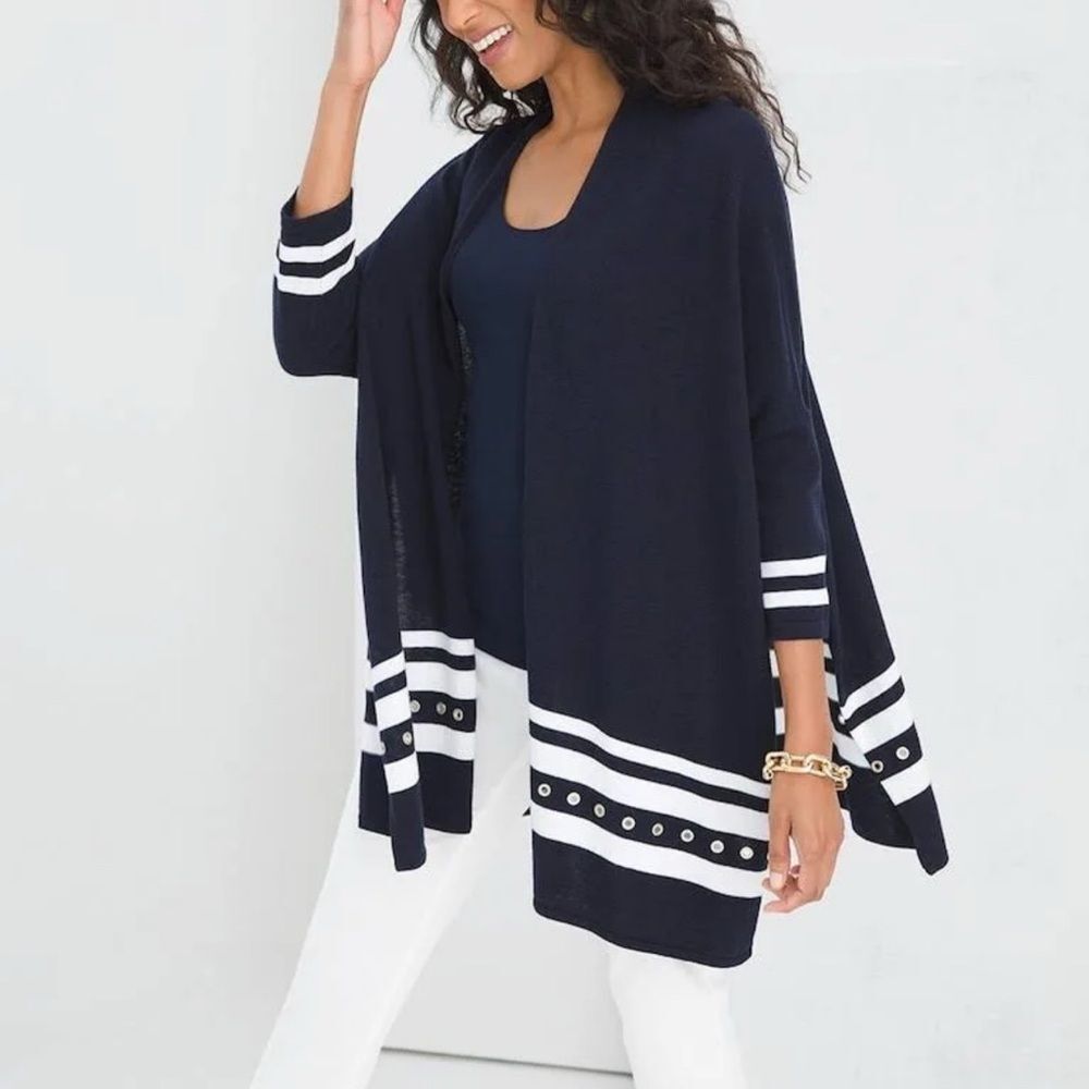 Chico's Blue and White Nautical Cardigan Sweater
